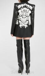 Flowering Girl Women Damask Dripping Blazer Mini Dress in black