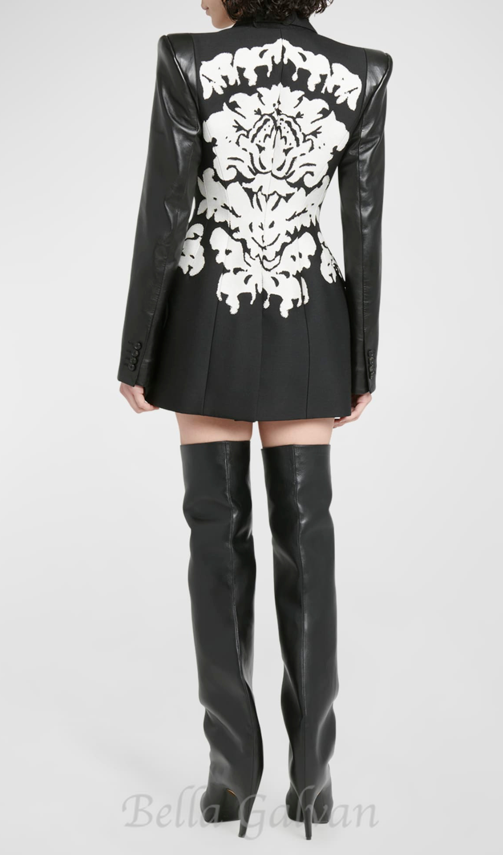 Damask Dripping Blazer Mini Dress in black