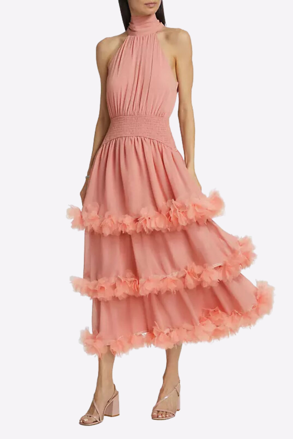 Flowering Girl Women Nereida Tiered Midi Dress In Pale Orange