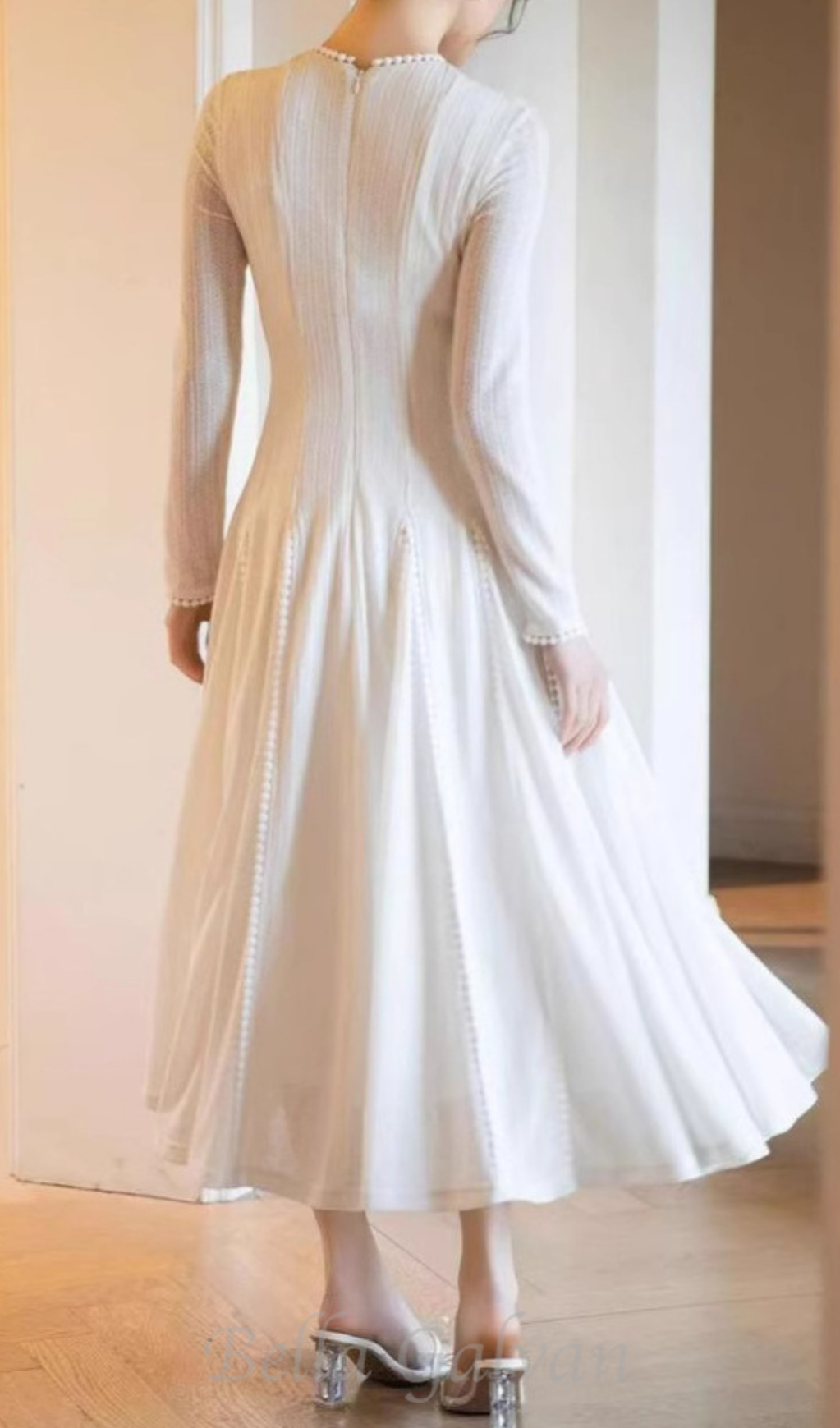 Flowering Girl Women white crochet lace maxi dress with sleeves