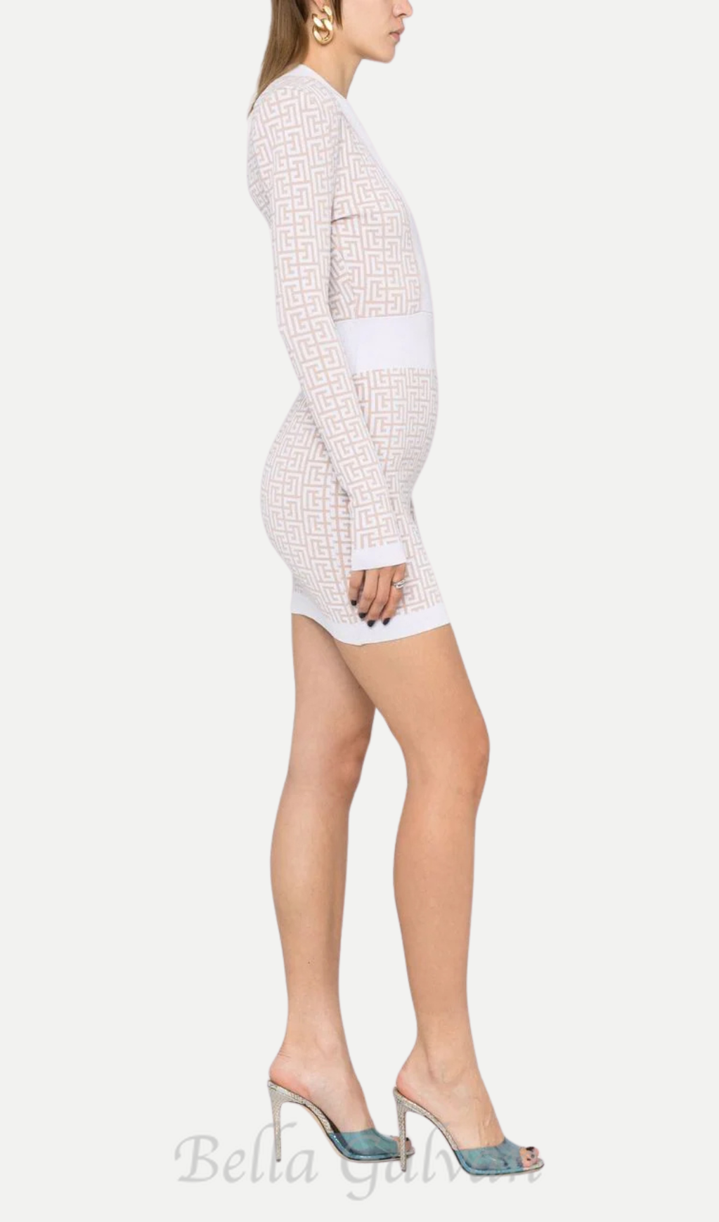 Flowering Girl Women monogram-pattern long-sleeve dress in beige