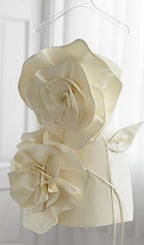 Beige Flower Strapless Bind Mini Dress