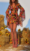 Flowering Girl Women Printed Ruffle Mesh Dress