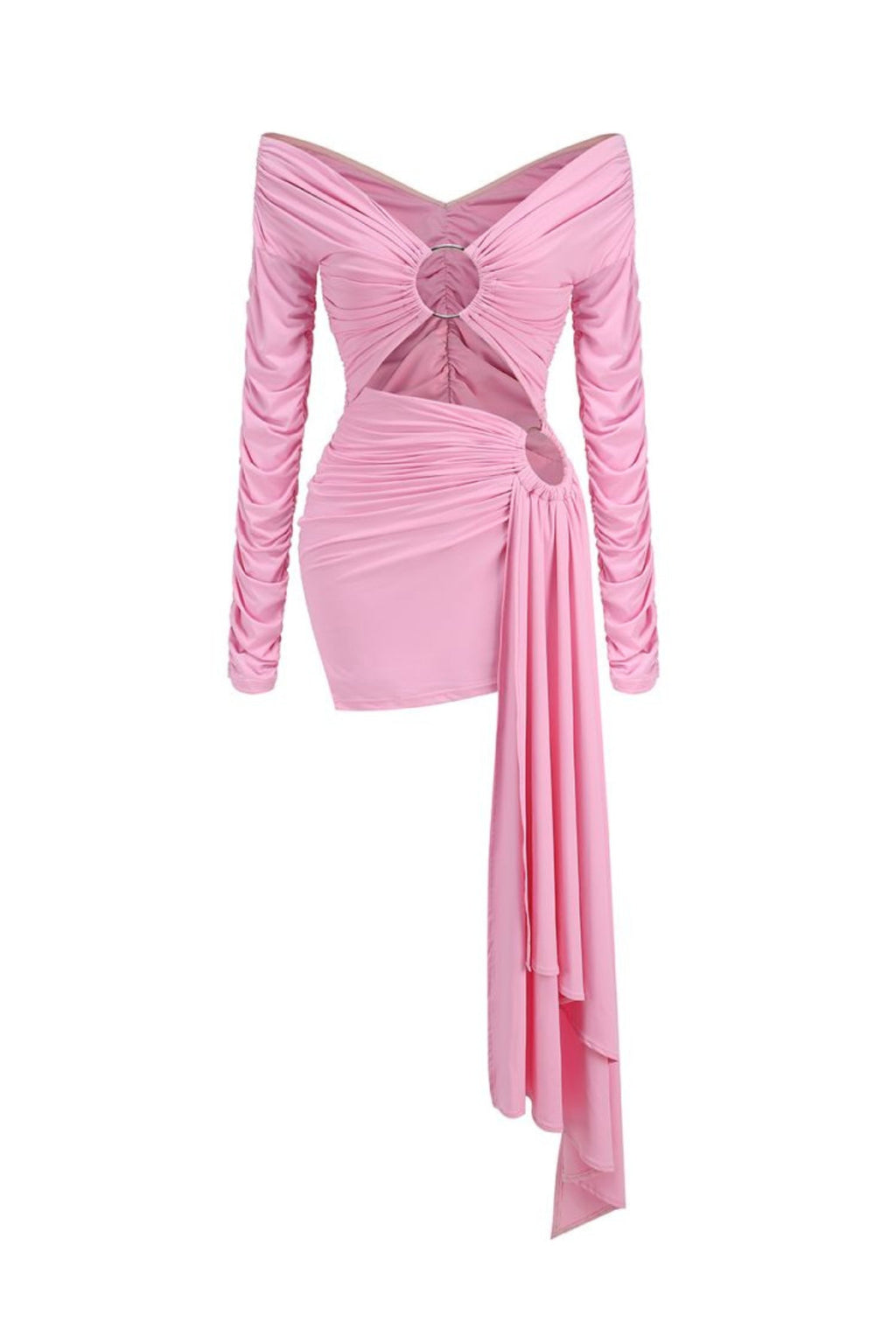 Flowering Girl Women Long Sleeve Drape Mini Dresses In Pink