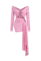 Flowering Girl Women Long Sleeve Drape Mini Dresses In Pink