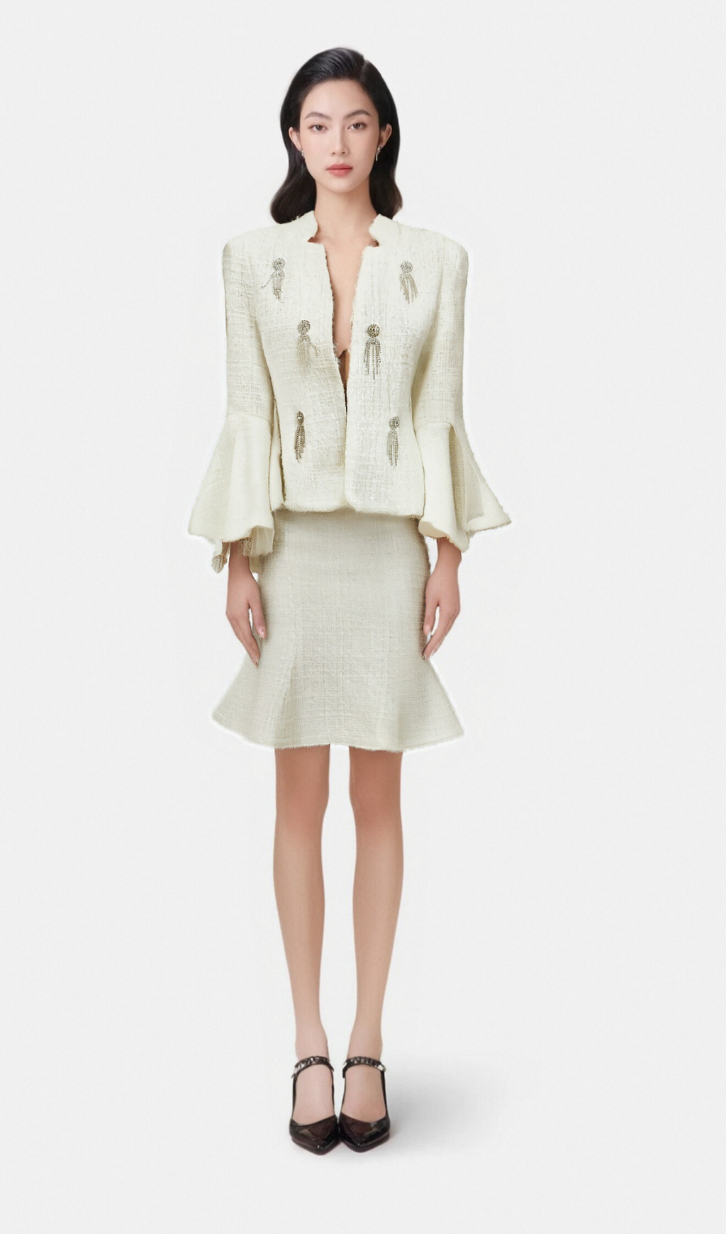 Flowering Girl Women Lucie flared-cuff sequined jacket & skirt matching set