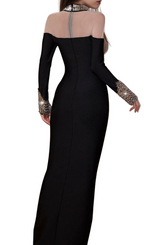 Flowering Girl Women alexandra Long Sleeve Rhinestone Bandage maxi Dress in black