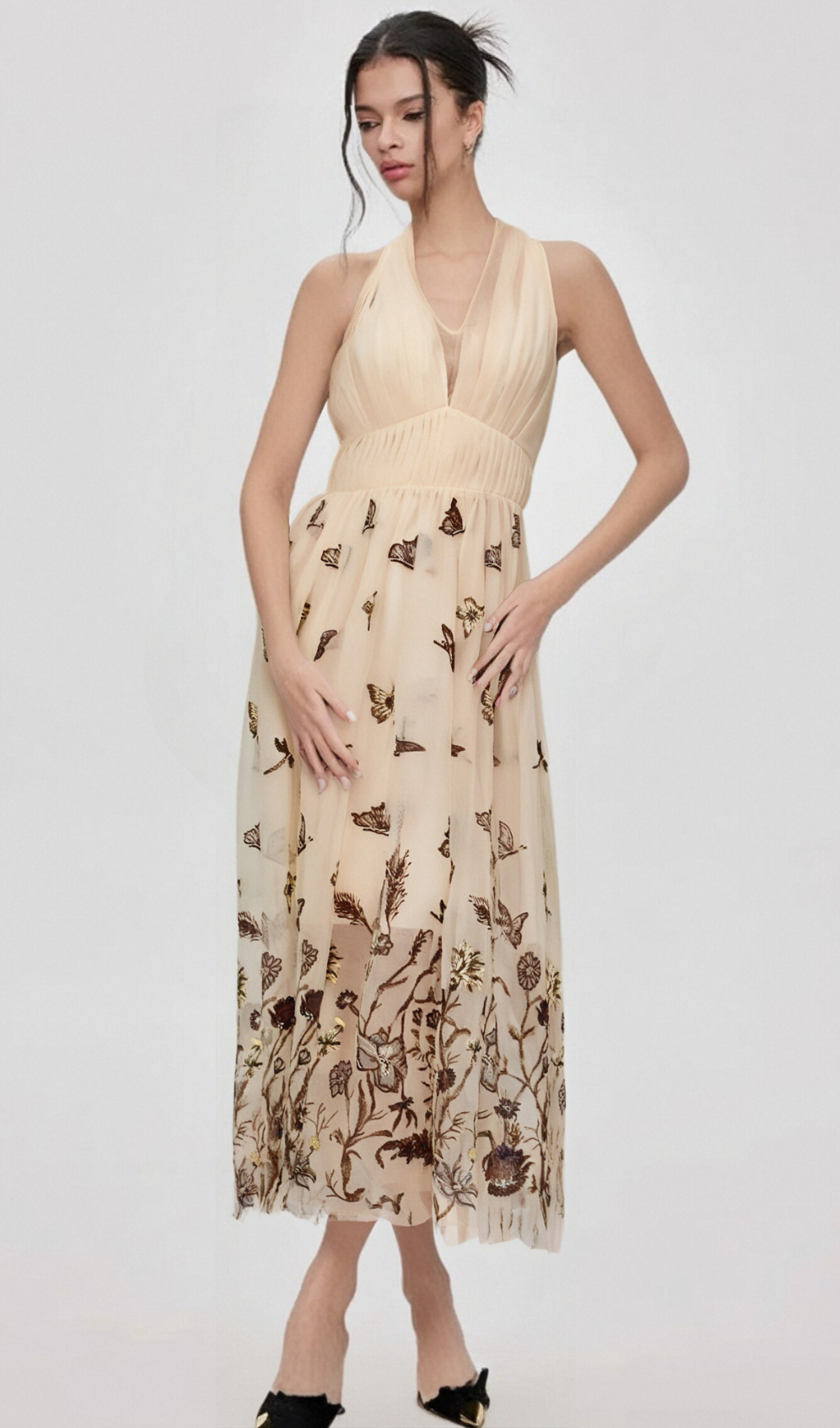 Flowering Girl Women Joséphine halterneck butterfly-motif tulle midi dress