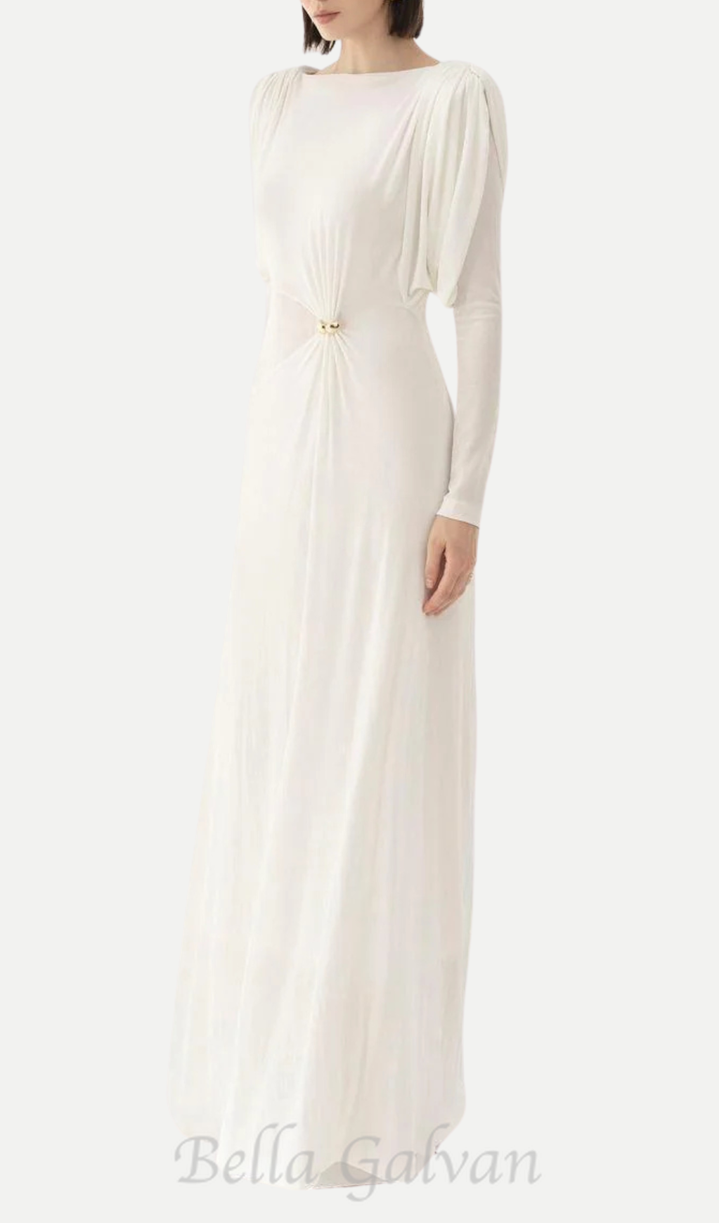 Flowering Girl Women white straight boat neck knitted fabric maxi dress