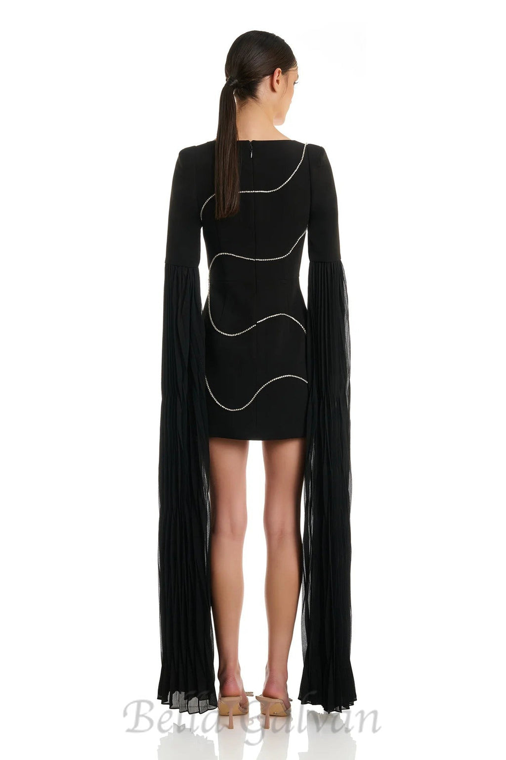 Flowering Girl Women crystal-stripe bodycon mini dress in black
