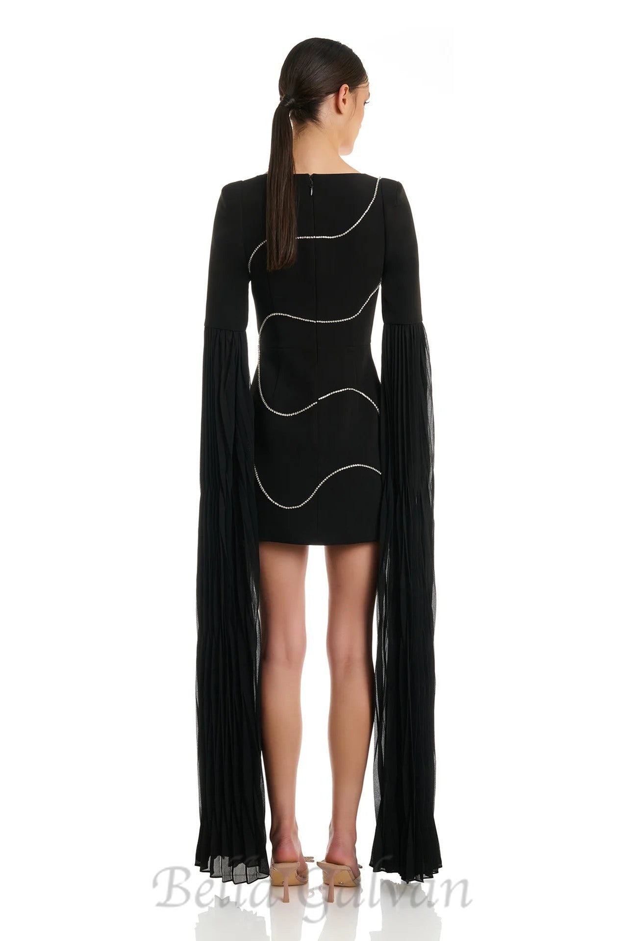 Flowering Girl Women crystal-stripe bodycon mini dress in black