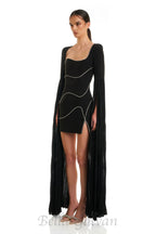 Flowering Girl Women crystal-stripe bodycon mini dress in black