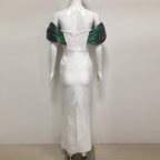 Off-Shoulder pearl embellished bodycon maxi dress in green
