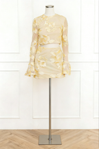 Nefertiti Apricot Embroidered Floral Backless T-Shirt And Skirt Set