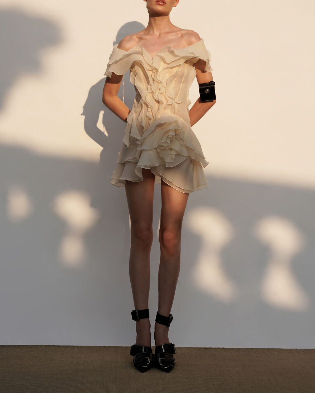 Flowering Girl Women Theia Ruffle Layers Strapless Mini Dress In Beige