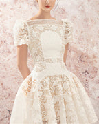 Flowering Girl Women rose sleeve lace hollow mini dress in white