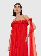 Flowering Girl Women draped floor length dress in scarlet