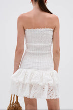 Flowering Girl Women Eyelet Layered Strapless Mini Dress In White