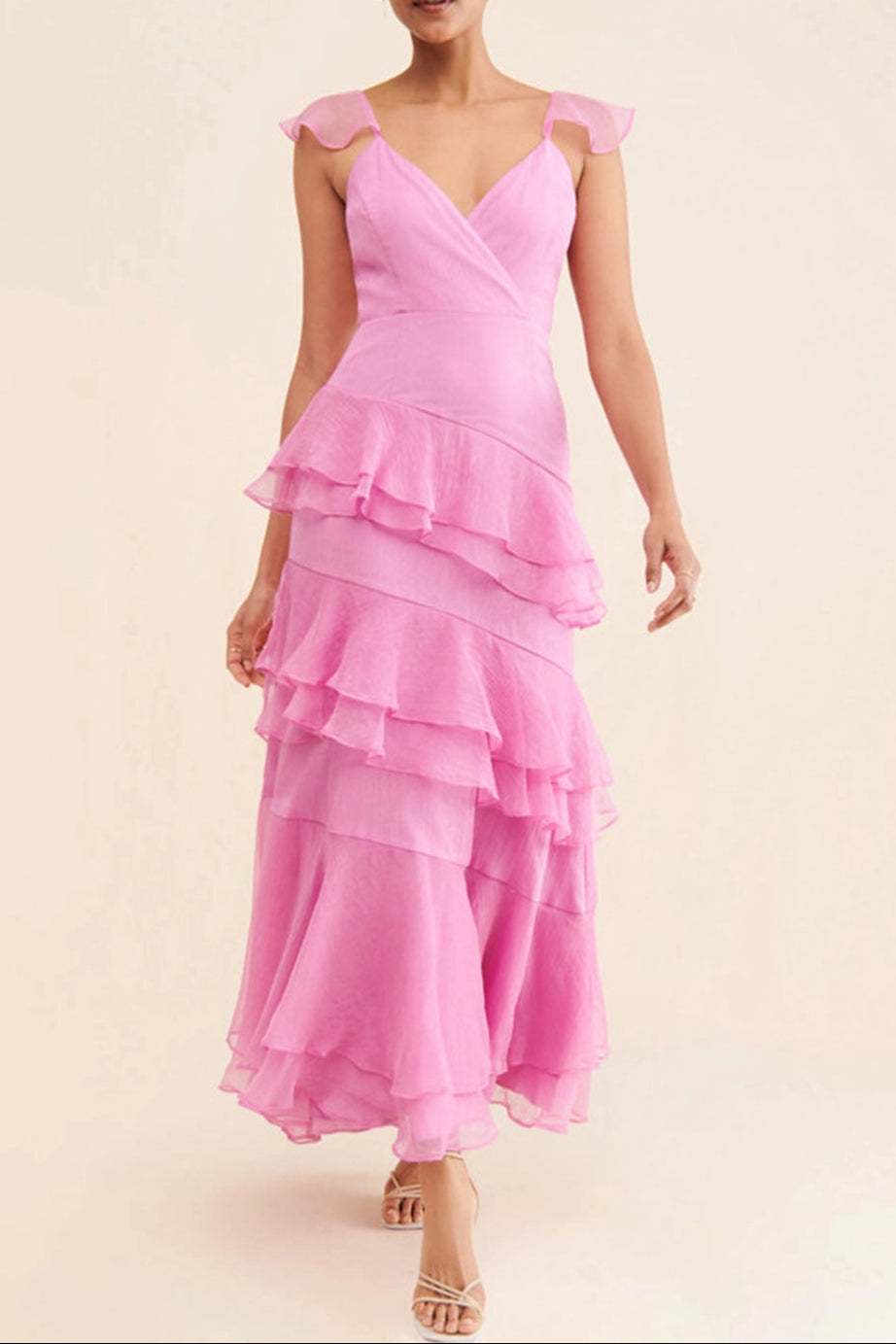 Flowering Girl Women Lucy Chiffon Ruffle Layered Midi Dress In Pink