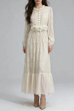 deborah 3D floral tulle lace maxi dress in white