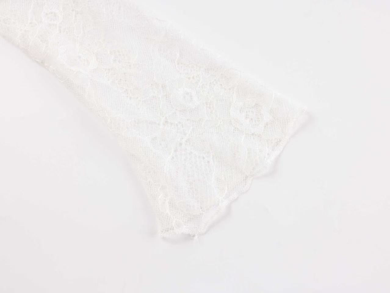White Lace Strapless Spliced Knitted Mini Dress