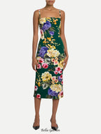 Flowering Girl Women floral print sheath midi dress in green