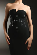 Gina Black Strapless Diamond V-Neck Bandage Maxi Dress