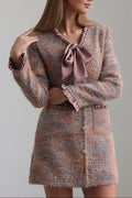 Xylia Bow v-Neck Long Sleeve Mini Dress In Multicolor