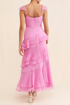 Flowering Girl Women Lucy Chiffon Ruffle Layered Midi Dress In Pink