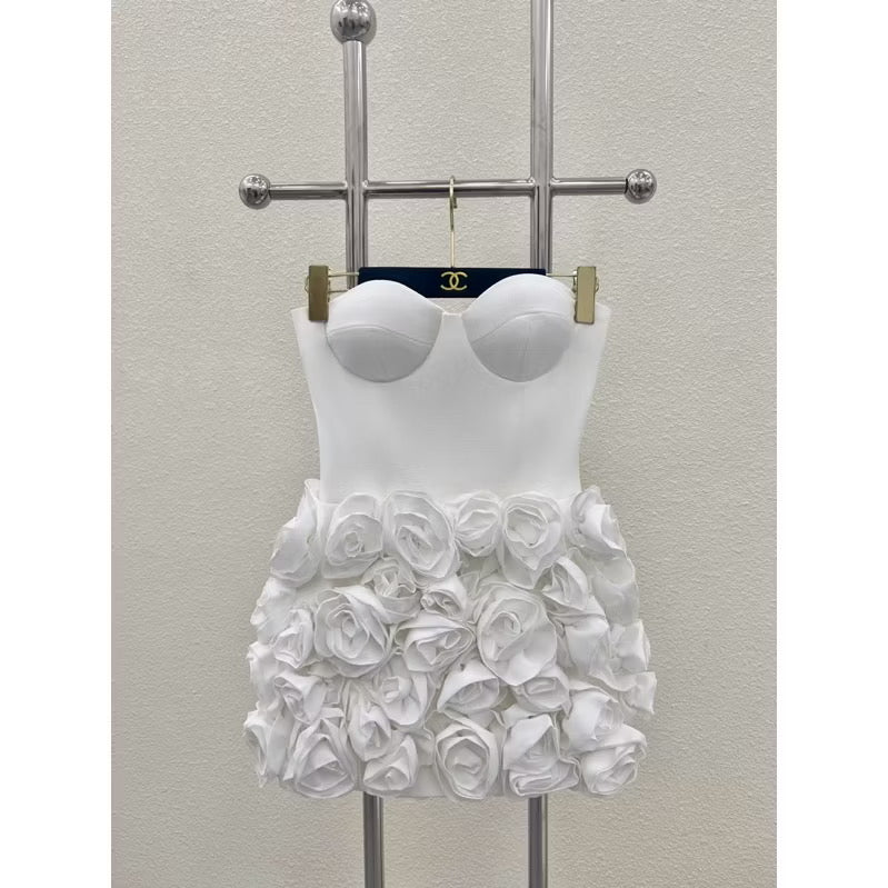 Lily Flower Mini Dress In White