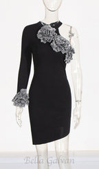 Flowering Girl Women CYANNE BLACK ONE SHOULDER FLOWER MINI DRESS