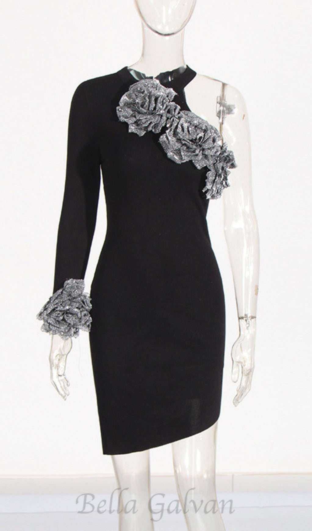 Flowering Girl Women CYANNE BLACK ONE SHOULDER FLOWER MINI DRESS