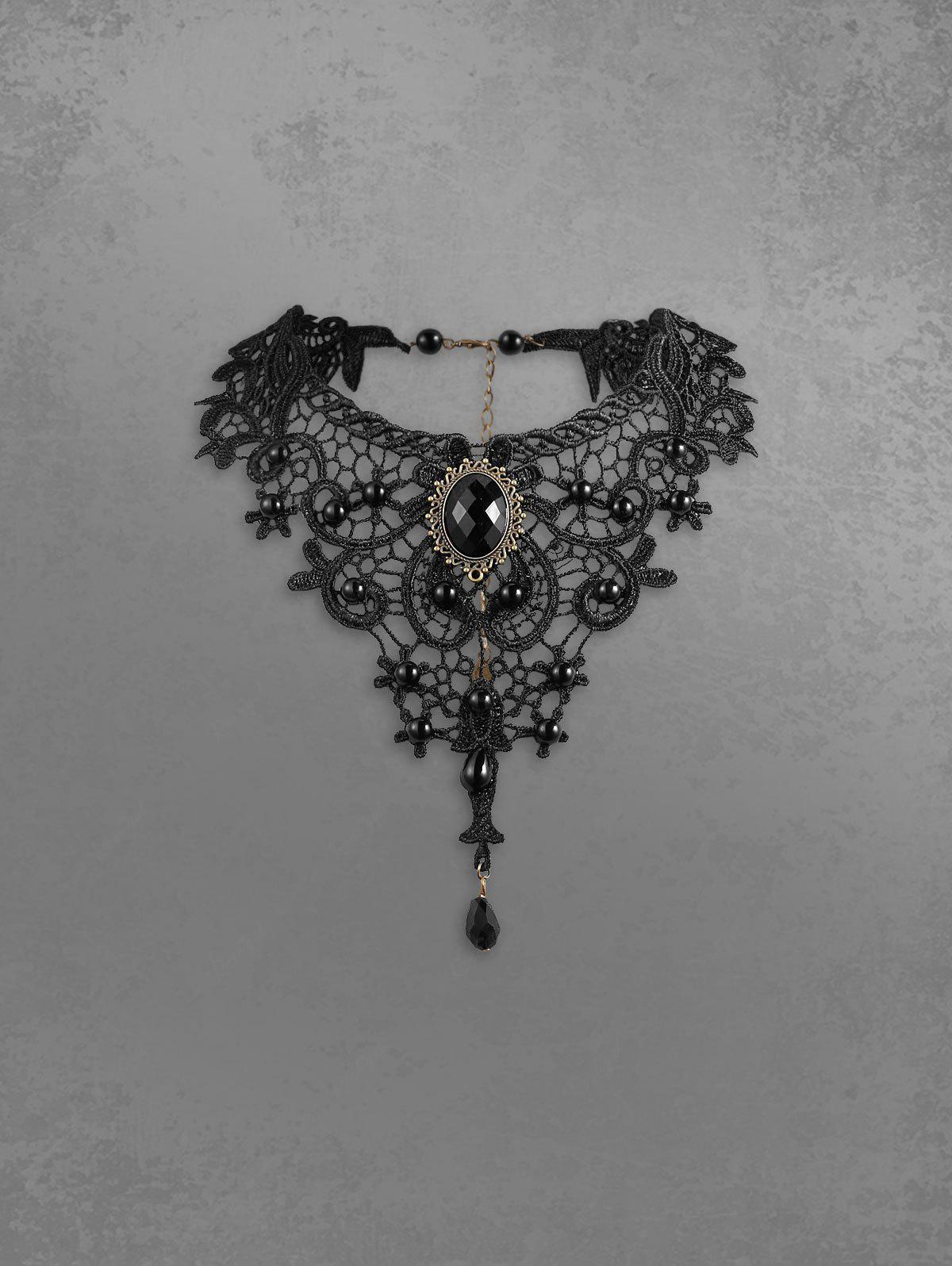 Flowering Girl Women Gothic Steampunk Victorian Vintage Faux Crystal Decor Lace Choker Necklace