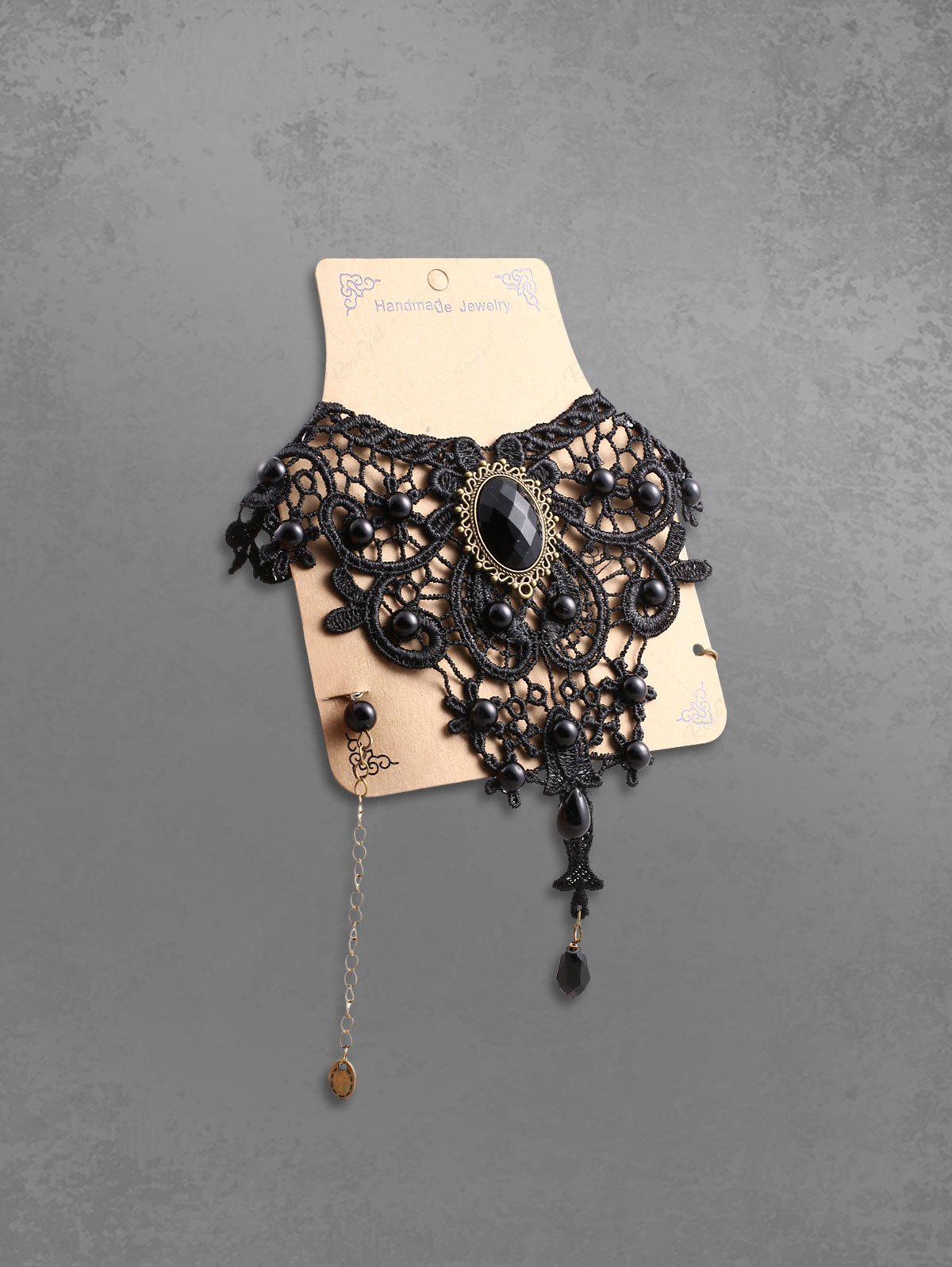Flowering Girl Women Gothic Steampunk Victorian Vintage Faux Crystal Decor Lace Choker Necklace