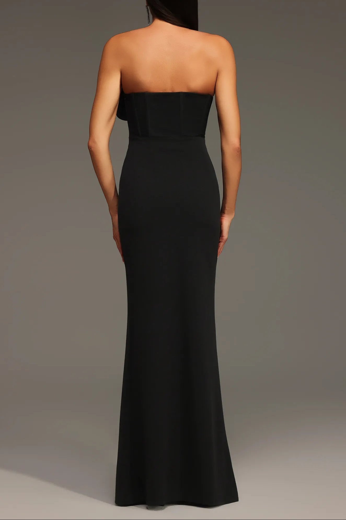 Black Heloise Flowers Slit Strapless Bandage Maxi Dress