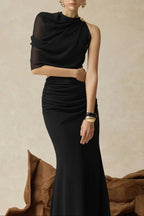 Flowering Girl Women Christine Off-Shoulder Pleated Two-Piece Mermaid Skirt In Black