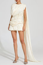 cornelia Apricot pleated Draped Mini Dress