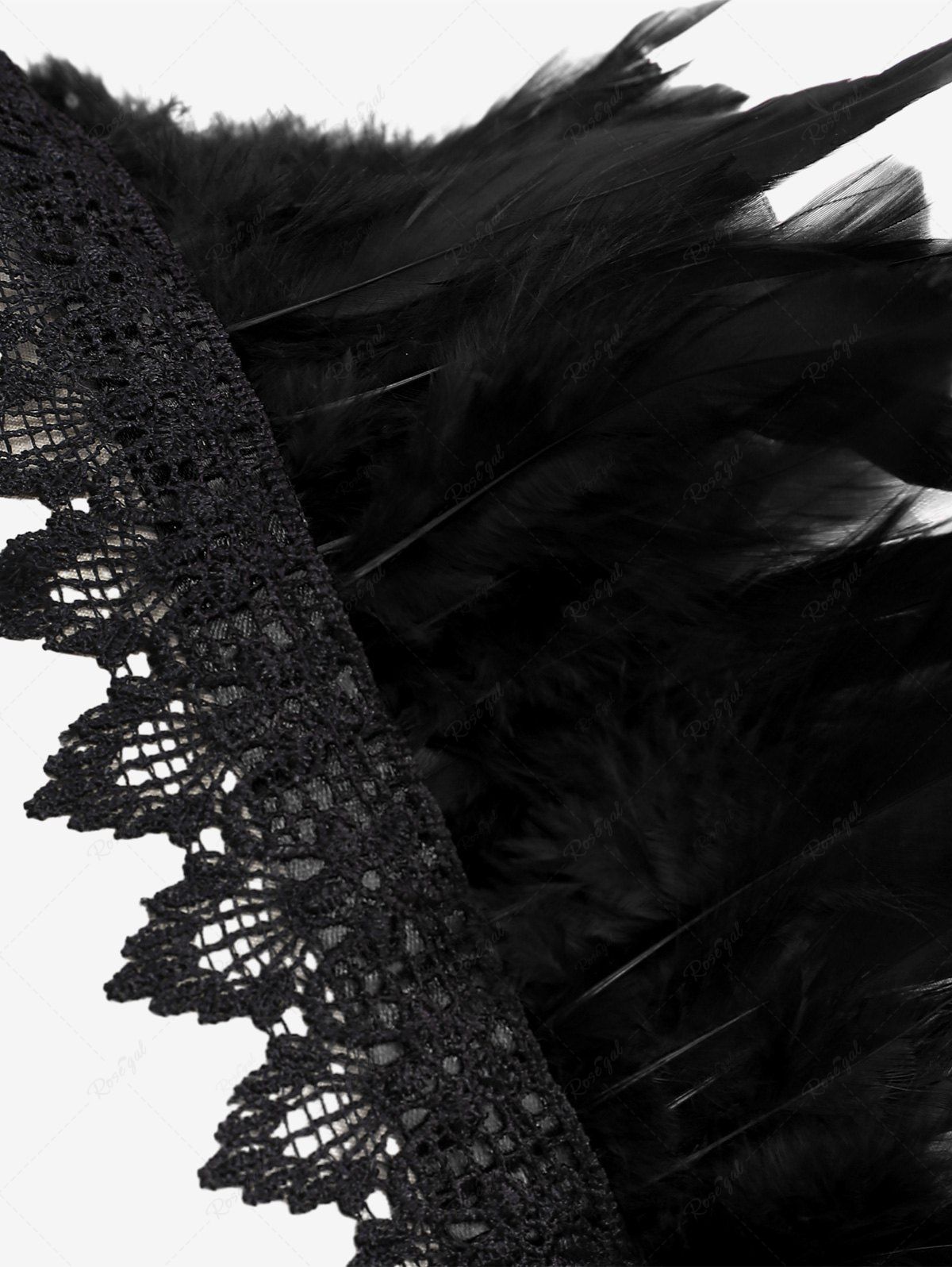 Gothic Feather Lace Crochet Lace-Trim Tied Back Cape