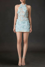 Flowering Girl Women Floral Lace Mini Dress In Blue