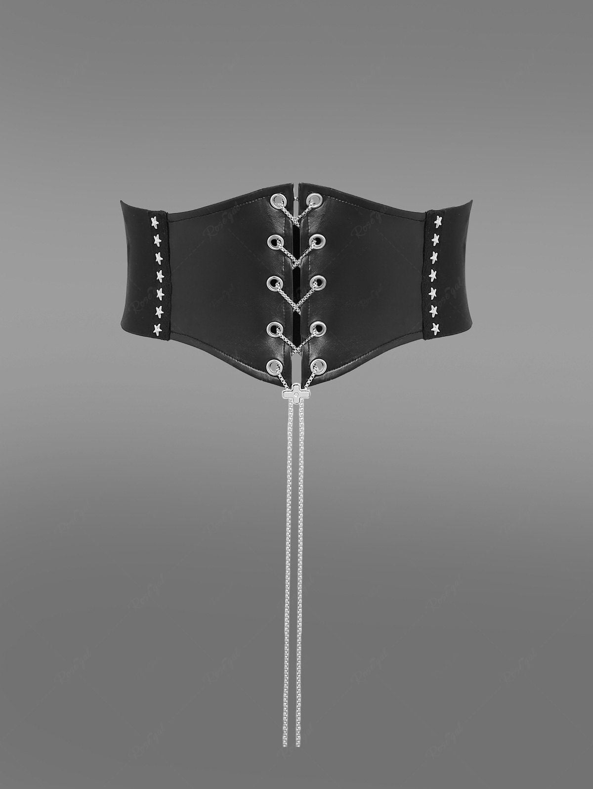 Gothic Chain Braided Lace Up Pu Panel Star Rivet Corset Belt