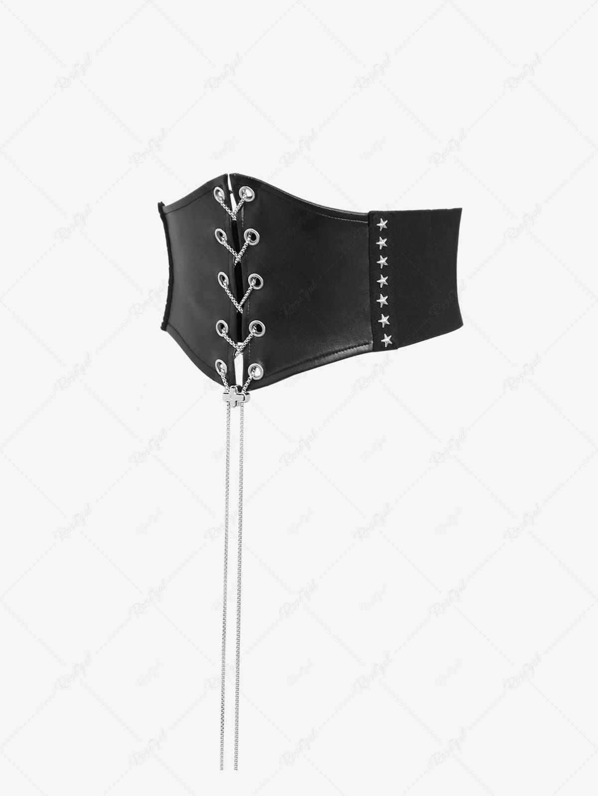 Gothic Chain Braided Lace Up Pu Panel Star Rivet Corset Belt