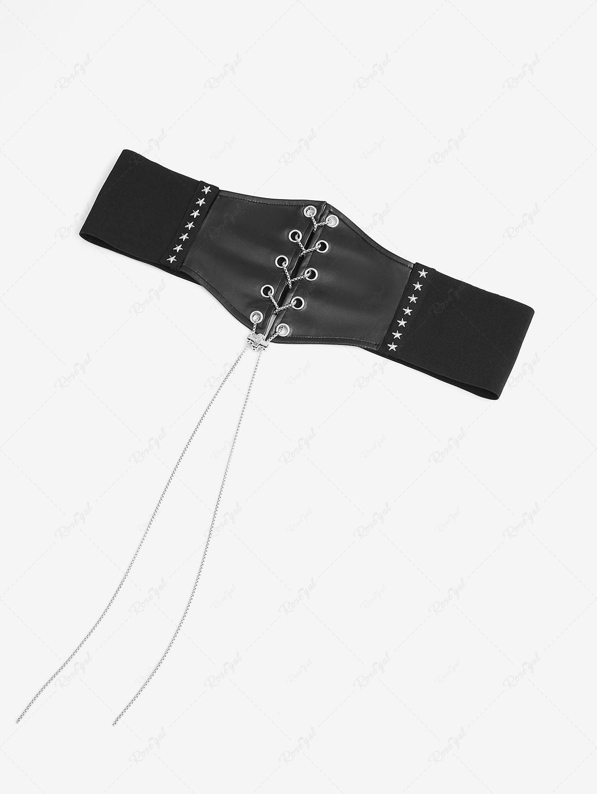 Gothic Chain Braided Lace Up Pu Panel Star Rivet Corset Belt