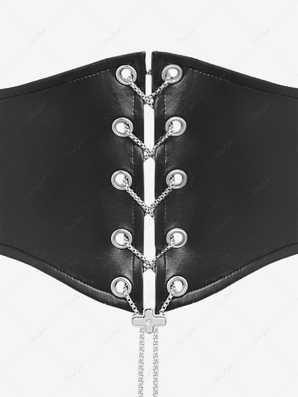 Gothic Chain Braided Lace Up Pu Panel Star Rivet Corset Belt