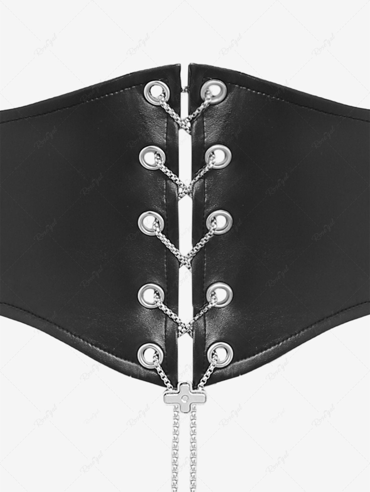 Gothic Chain Braided Lace Up Pu Panel Star Rivet Corset Belt
