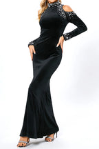 Flowering Girl Women barbara sequin embellished long sleeve maxi dress in black