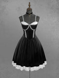 Gothic Plus Size Rose Flower Mesh Jacquard Lace Trim Contrast Piping Velvet A Line Dress