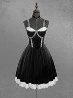 Gothic Plus Size Rose Flower Mesh Jacquard Lace Trim Contrast Piping Velvet A Line Dress