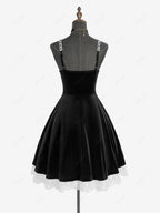 Gothic Plus Size Rose Flower Mesh Jacquard Lace Trim Contrast Piping Velvet A Line Dress