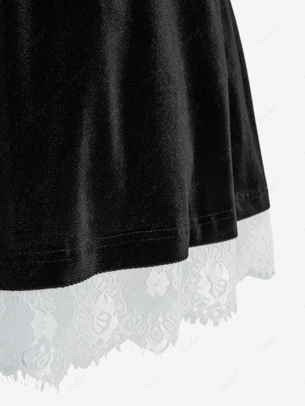 Gothic Plus Size Rose Flower Mesh Jacquard Lace Trim Contrast Piping Velvet A Line Dress