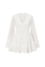 Flower embroidery hollow mini dress in white